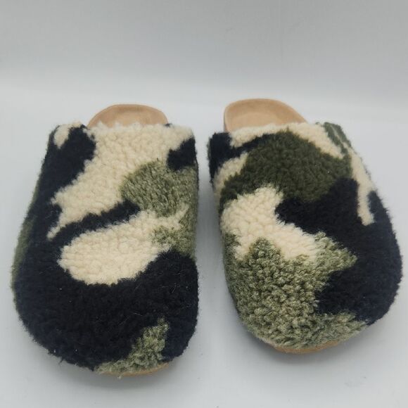 Sugar camouflage Faux Fur Fuzzy Fluffy Close Toe Cork Platform Slide Slipper - Picture 4 of 8